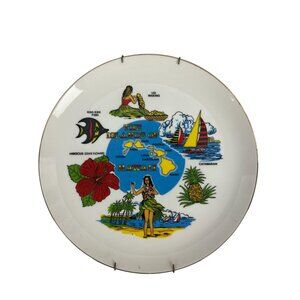 Vintage Hawaii Souvenir Collector Plate 1950s Map Design 9.5" Decorative Plate